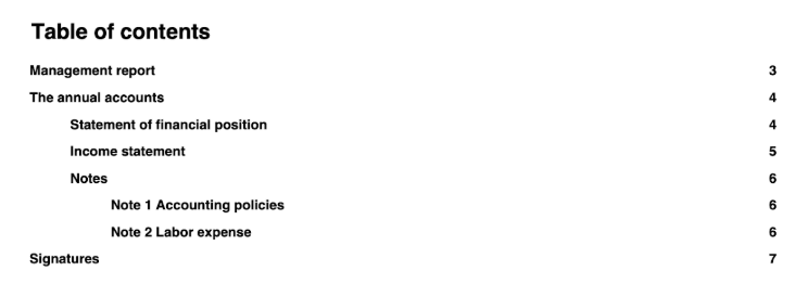 Table of content